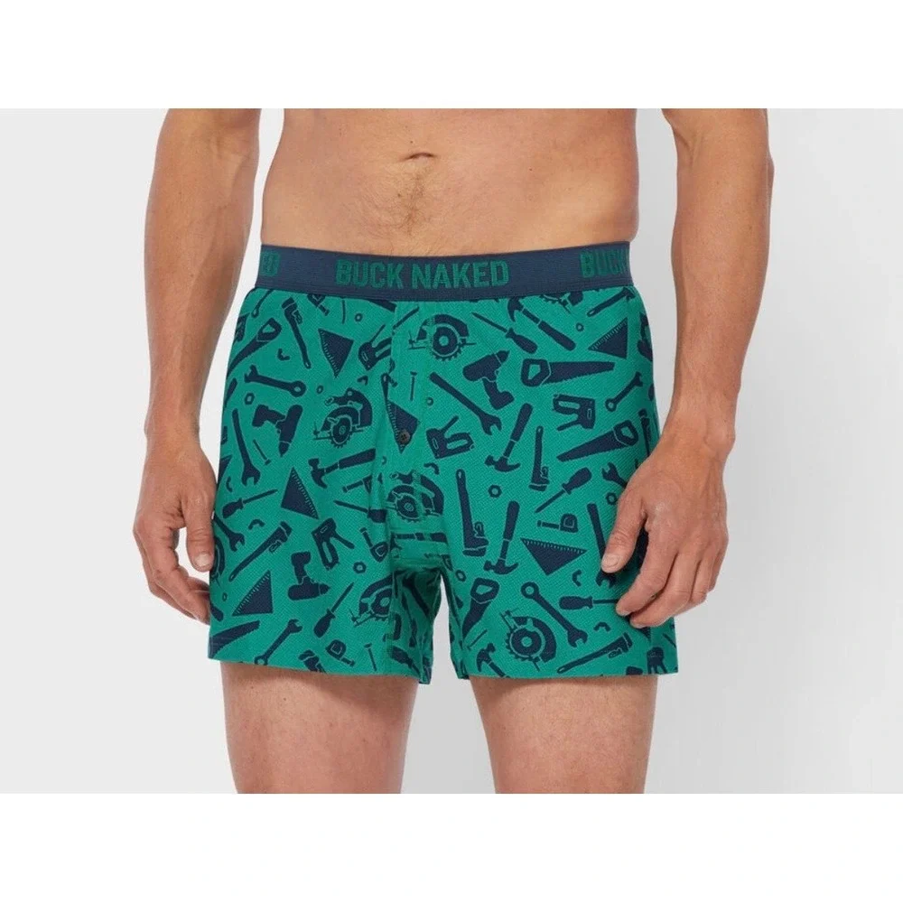 Duluth Trading Co Buck Naked Performance Boxers Green Tool Print